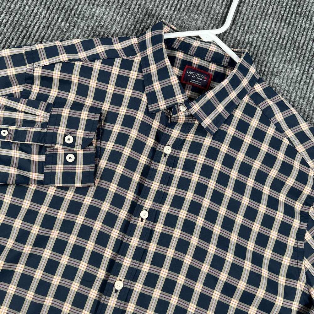 UNTUCKit Performance Shirt Mens 2XL XXL Blue Plaid Long Sleeve Button Up Casual